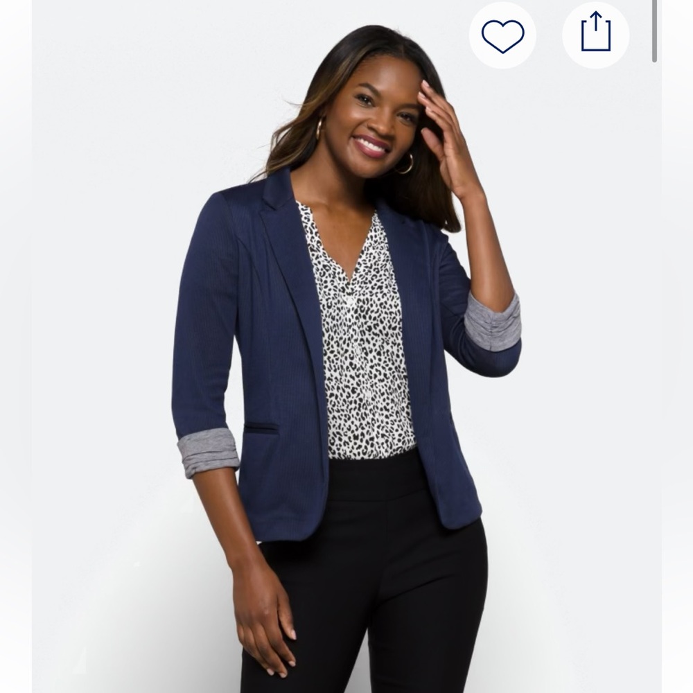 Skies Are Blue asa knit blazer Navy Blazer Sweater with Cuff Sleeves